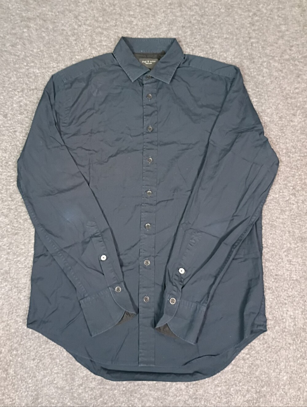 Rag & Bone New York Mens Navy Button Up Shirt 15.5 Made In Portugal Slim Fit.